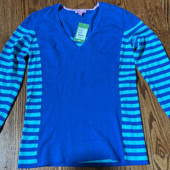 Lilly Pulitzer Adelaide Sweater in Brewster Blue Good Reef Stripe Size Large NWT - Picture 2 of 7